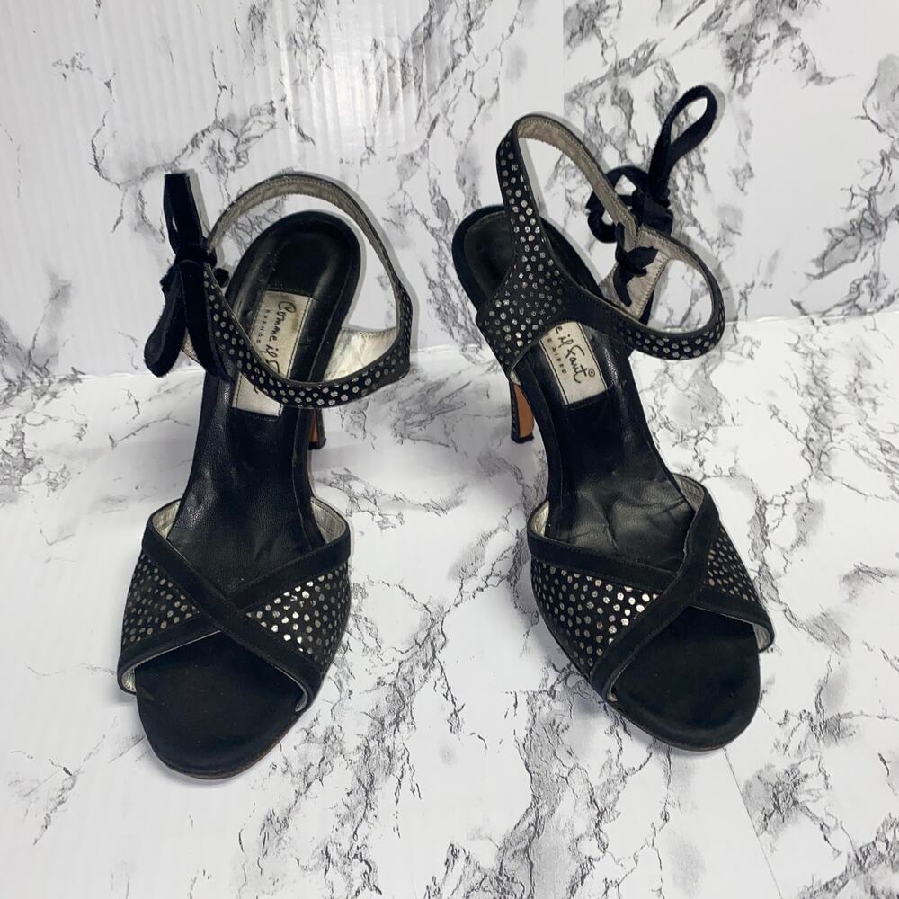 Comme Il Faut Vintage Argentine Tano Polka Dot Velvet Tie Ankle Heels Women's 7